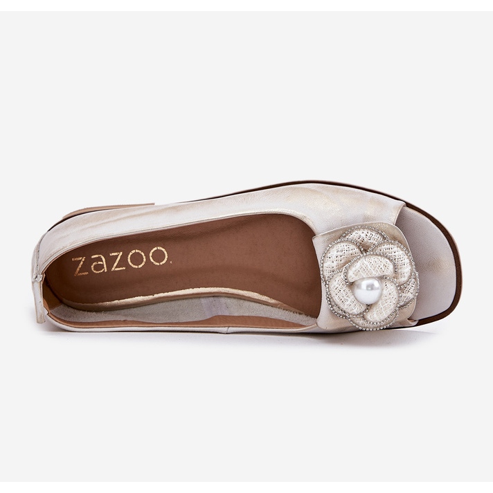 Ballerine in pelle con dita nude e un fiore zazoo 1870 zloty asciugato d'oro 2
