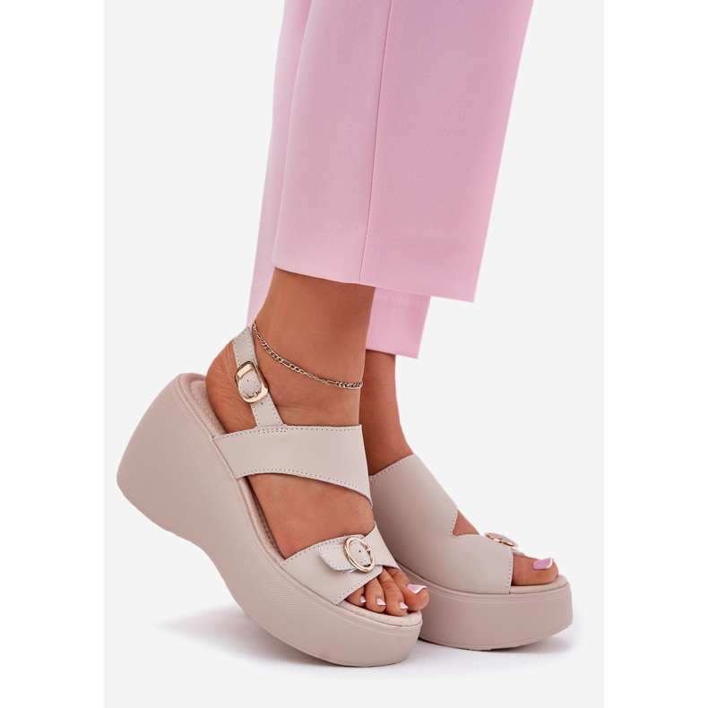 S.Barski Sandali in pelle femminile su cuneo e piattaforma S. Barski LR51-540 beige 1