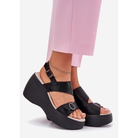 S.Barski Sandali in pelle femminile su cuneo e piattaforma S. Barski LR51-540 Nero 1
