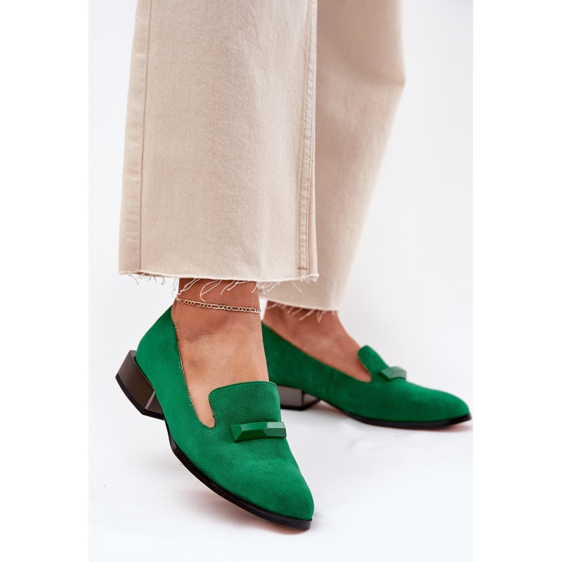 S.Barski Scarpe in pelle scamosciata femminile con un ornamento LZ51-505 Green verde 2