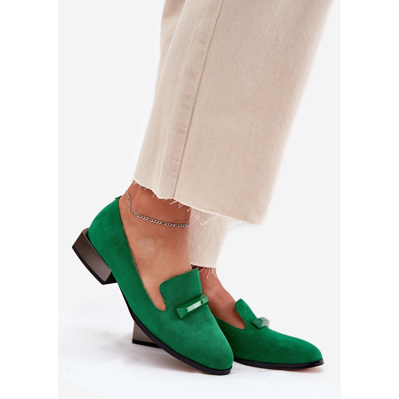 S.Barski Scarpe in pelle scamosciata femminile con un ornamento LZ51-505 Green verde 1