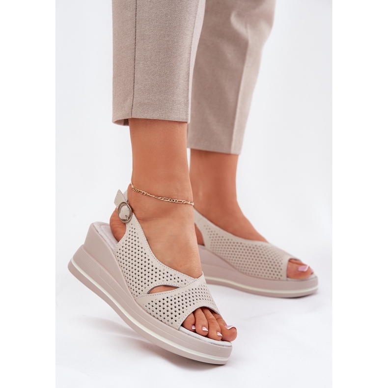 S.Barski Sandali in pelle da donna S. Barski LR51-660 Beige Openwork 2