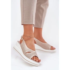S.Barski Sandali in pelle da donna S. Barski LR51-660 Openwork Golden d'oro 2