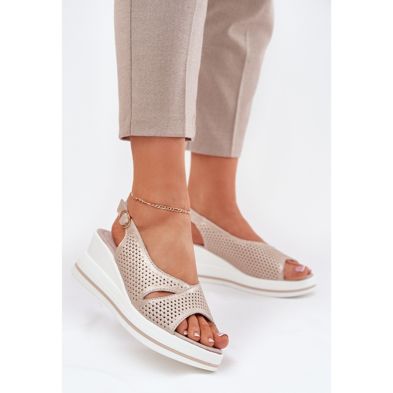S.Barski Sandali in pelle da donna S. Barski LR51-660 Openwork Golden d'oro 2