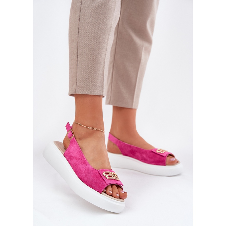 S.Barski Sandali in pelle scamosciata femminile con un dettaglio dorato S. Barski Gr51-604 Fucsia rosa 2