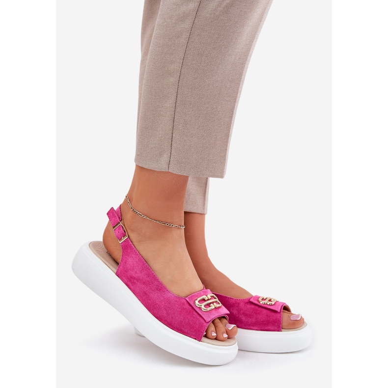S.Barski Sandali in pelle scamosciata femminile con un dettaglio dorato S. Barski Gr51-604 Fucsia rosa 1
