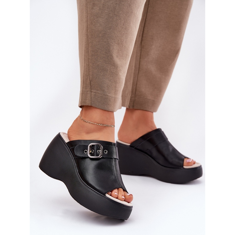 S.Barski Flip in pelle femminile Flip sulla piattaforma e cuneo con fibbia S. Barski LR51-542 Black nero 2