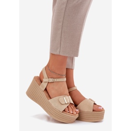 Inna Sandali femminili su cuneo con fibbia kaki beige 1