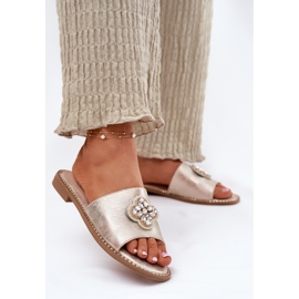 S.Barski Flip da donna con tacco piatto con un dettaglio decorativo S. Barski Kv51-087 PLN d'oro 2