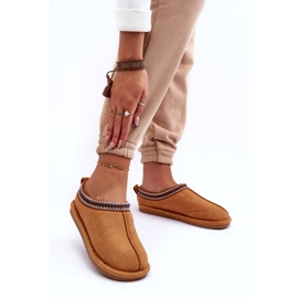 Pantofole in pelle scamosciata da donna con pelliccia beige-cammello 1
