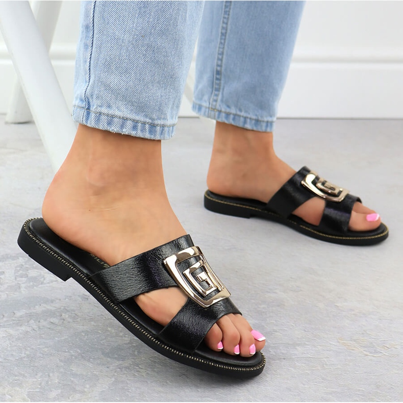 Ciabatte da donna nere con ornamento nero Filippo 1