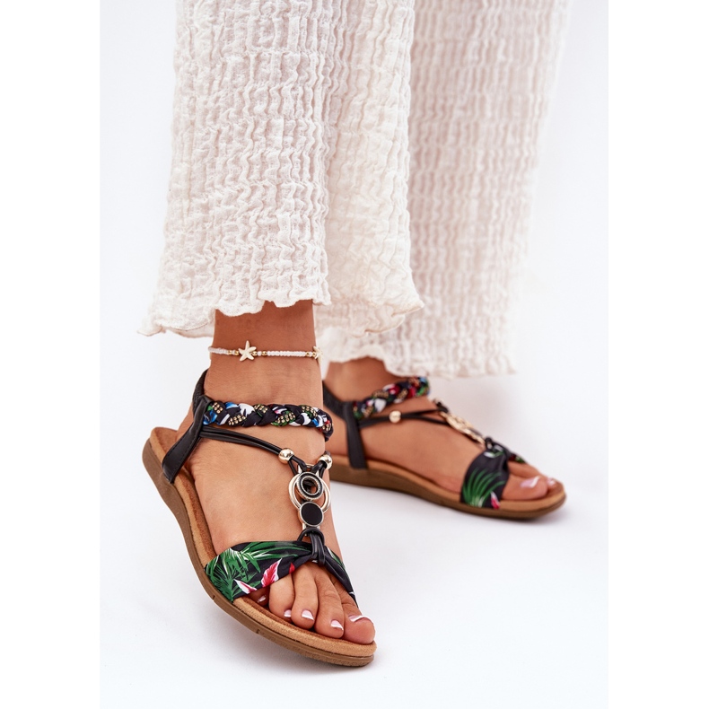 Sandali da donna piatta con cintura intrecciata e decorazione artiker 56c1318 nero 2