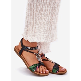 Sandali da donna piatta con cintura intrecciata e decorazione artiker 56c1318 nero 1