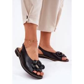Sandali piatti in pelle con decorazione Chebello 4642 Nero 2