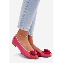 Ballerine in pelle con un maciejka bow p6801-15 fuchsja rosa 1
