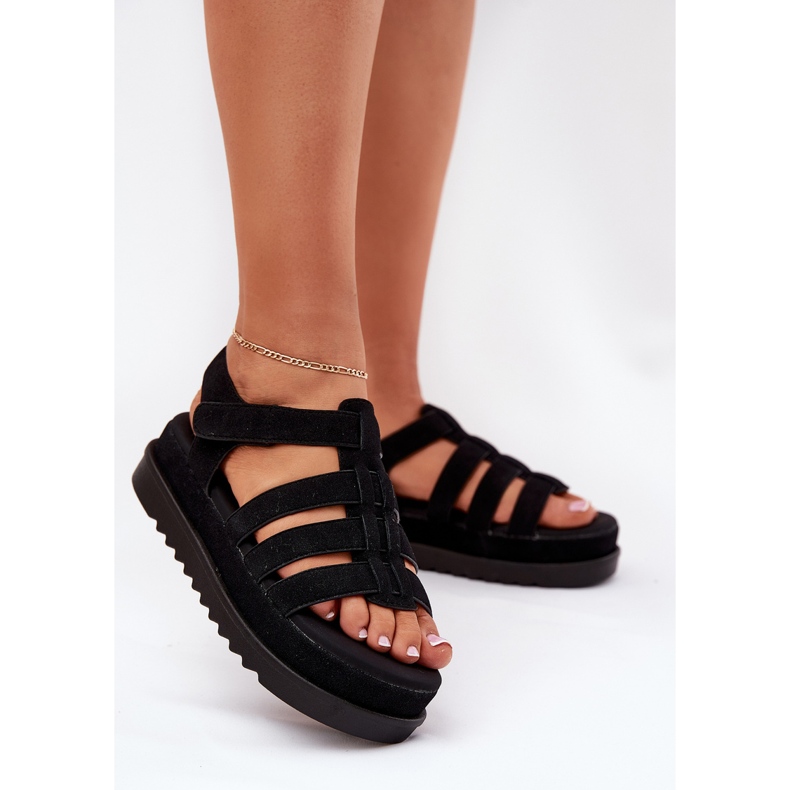 Inna Sandali da donna sulla piattaforma Eco Suede Black nero 2