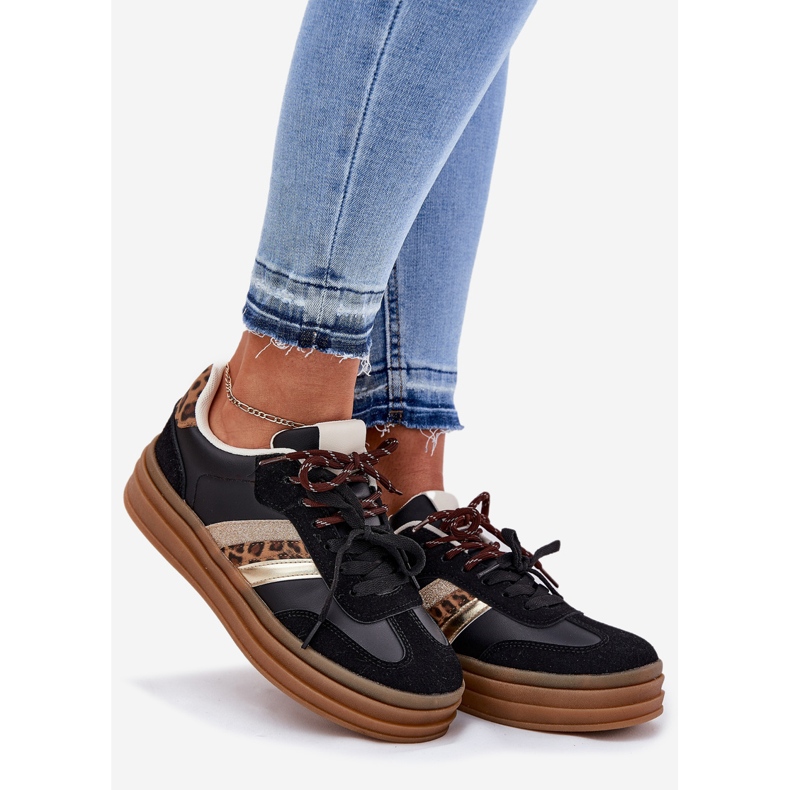 Inna Sneaker femminili sulla piattaforma con doppia stampe leopardo nera nero 1