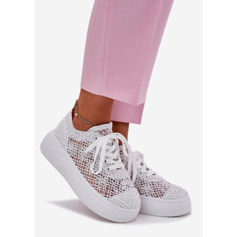 Inna Sneaker femminili sulla piattaforma con una tomaia bianca all'uncinetto bianco 1