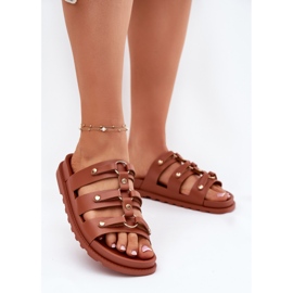 Inna Pantofole da donna con strisce di cammello marrone 2