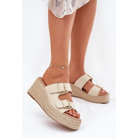 Inna Zeppe femminili con cuneo con fibbie in treccia e beige 2