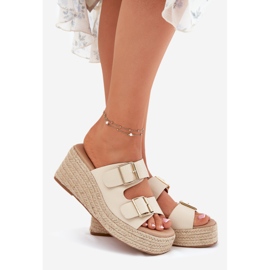 Inna Zeppe femminili con cuneo con fibbie in treccia e beige 1