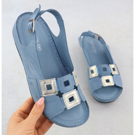 Sandali comodi da donna in pelle per zeppe blu T.Sokolski L25-178 1