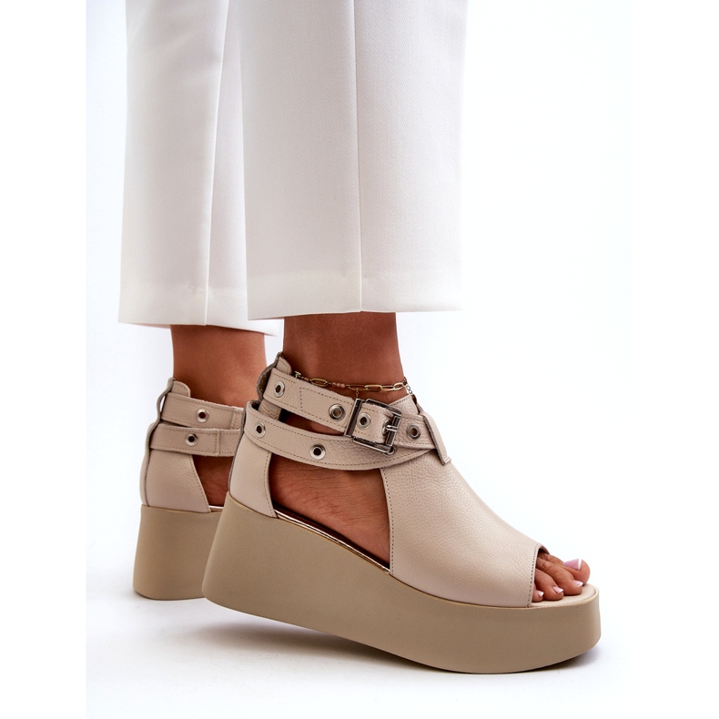 Zazoo 1732 Sandali con zeppa in pelle, Beige 2