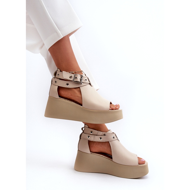 Zazoo 1732 Sandali con zeppa in pelle, Beige 3