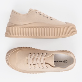 Sneakers platform da donna stringate, colore beige 2
