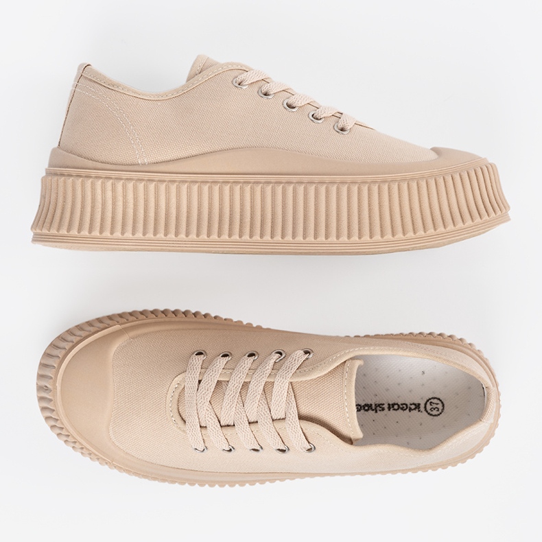 Sneakers platform da donna stringate, colore beige 2