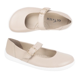Barefoot Women's Ballerinas Olivier 1770Pol in pelle con fibbia beige 1