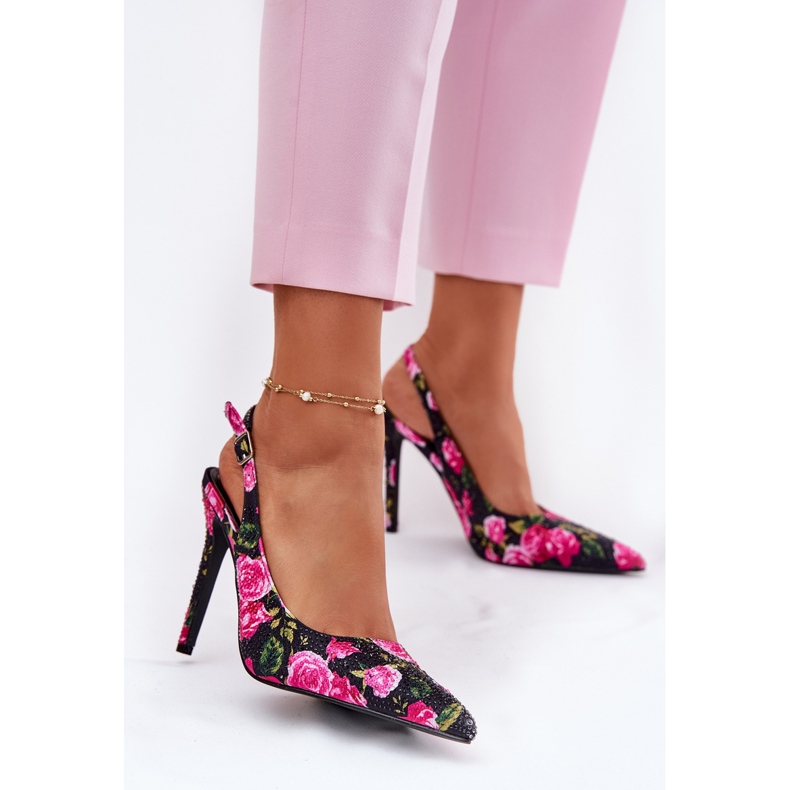 Inna Sandali decorati su un tallone alto in rose nere nero 2