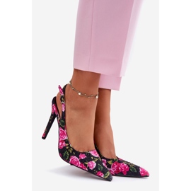 Inna Sandali decorati su un tallone alto in rose nere nero 1