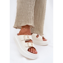 Inna Infradito da donna sulla piattaforma con fibbie ecru dorate bianco 2