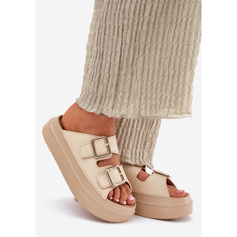Inna Infradito da donna sulla piattaforma con fibbie dorate beige 1