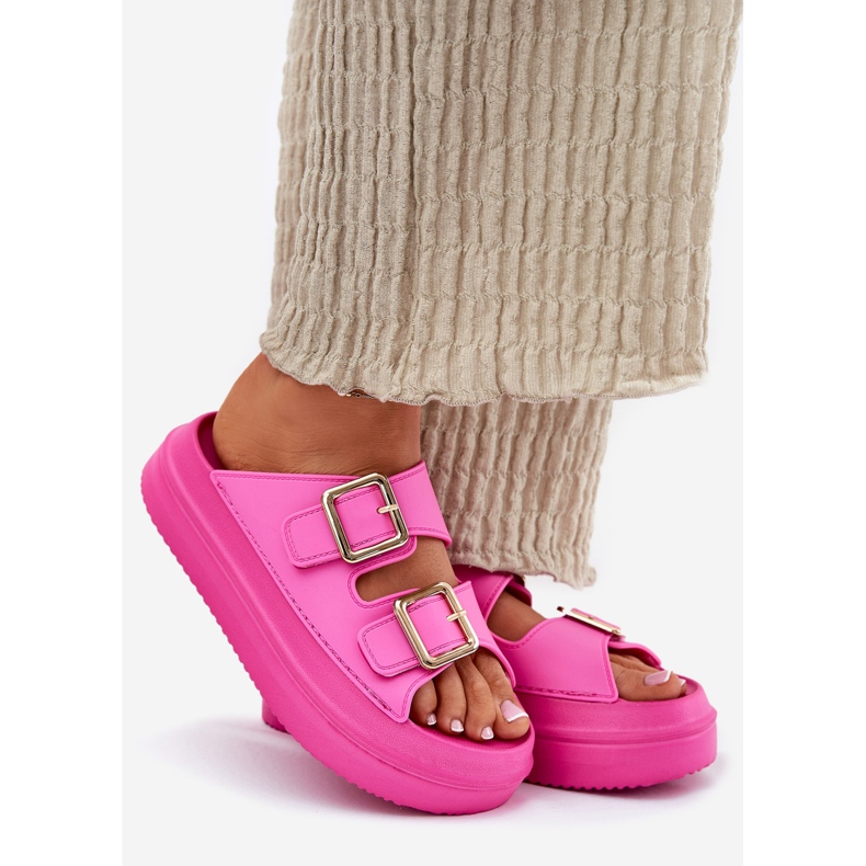 Inna Infradito da donna sulla piattaforma con fibbie dorate fucsia rosa 1