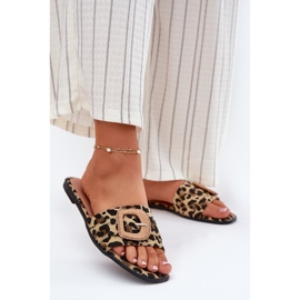 Inna Infradito da donna piatto con una fibbia leopardata decorativa marrone 2