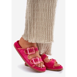 Inna Infradito da donna con fibbie e un orlo decorativo di fucsia rosa 1