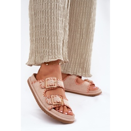 Inna Infradito da donna con fibbie e orlo beige decorativo 2