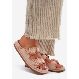 Inna Infradito da donna con fibbie e orlo beige decorativo 1
