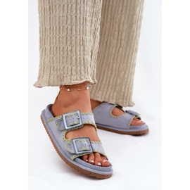Inna Infradito da donna con fibbie e orlo blu decorativo 2