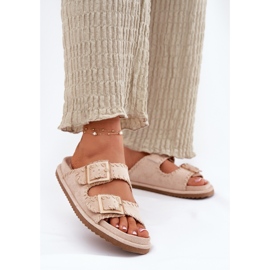 Inna Infradito da donna con fibbie e orlo beige decorativo 2