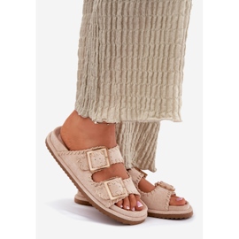 Inna Infradito da donna con fibbie e orlo beige decorativo 1