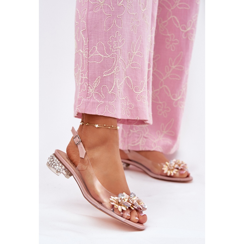 S.Barski Sandali trasparenti con tacco basso con decorazione rosa MR51-709 2