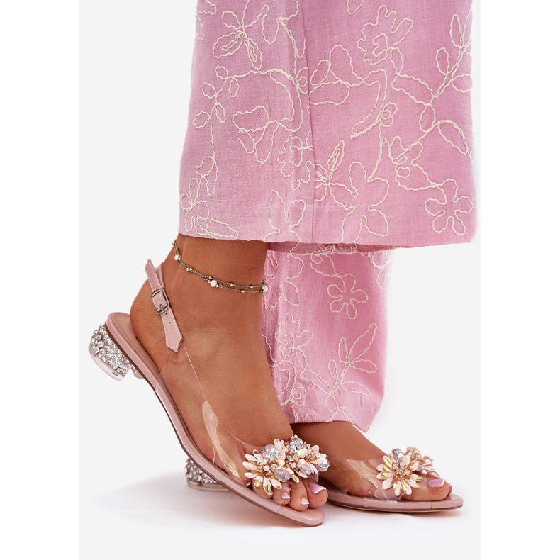 S.Barski Sandali trasparenti con tacco basso con decorazione rosa MR51-709 1