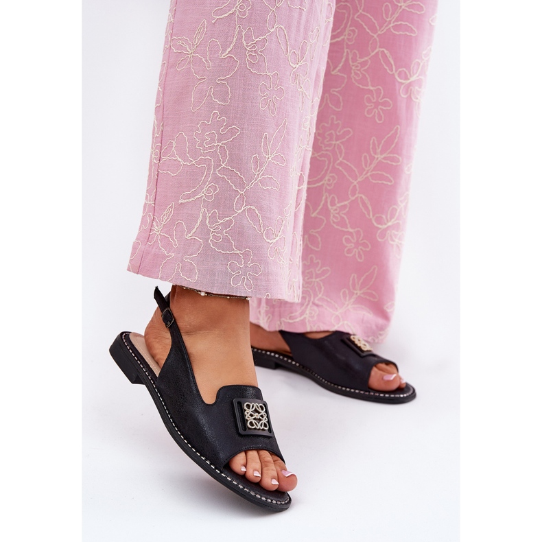 S.Barski Eleganti sandali piatti da donna con un ornamento di S. Barski Kv51-082 Nero 2