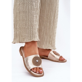 S.Barski Flip da donna con tacco piatto con un ornamento di S. Barski Kv51-013 Zloty d'oro 2