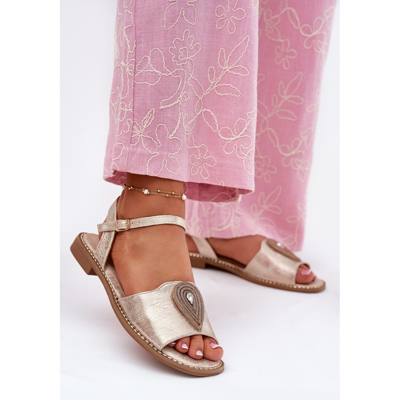 S.Barski Sandali con tacco piatto da donna con un ornamento di S. Barski KV51-098 Zloty d'oro 2