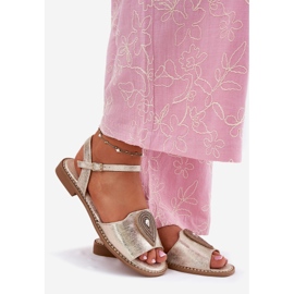 S.Barski Sandali con tacco piatto da donna con un ornamento di S. Barski KV51-098 Zloty d'oro 1