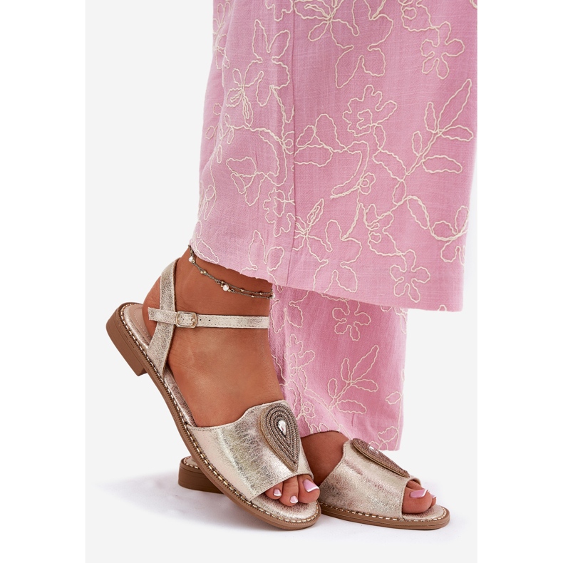 S.Barski Sandali con tacco piatto da donna con un ornamento di S. Barski KV51-098 Zloty d'oro 1